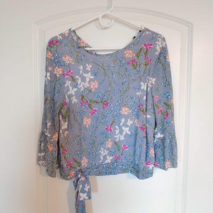 Stripe Floral Tie Blouse